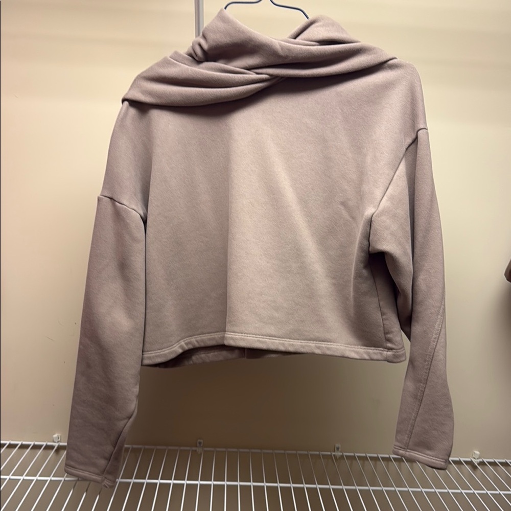 Zara Tan Cropped Hoodie Sweatshirt